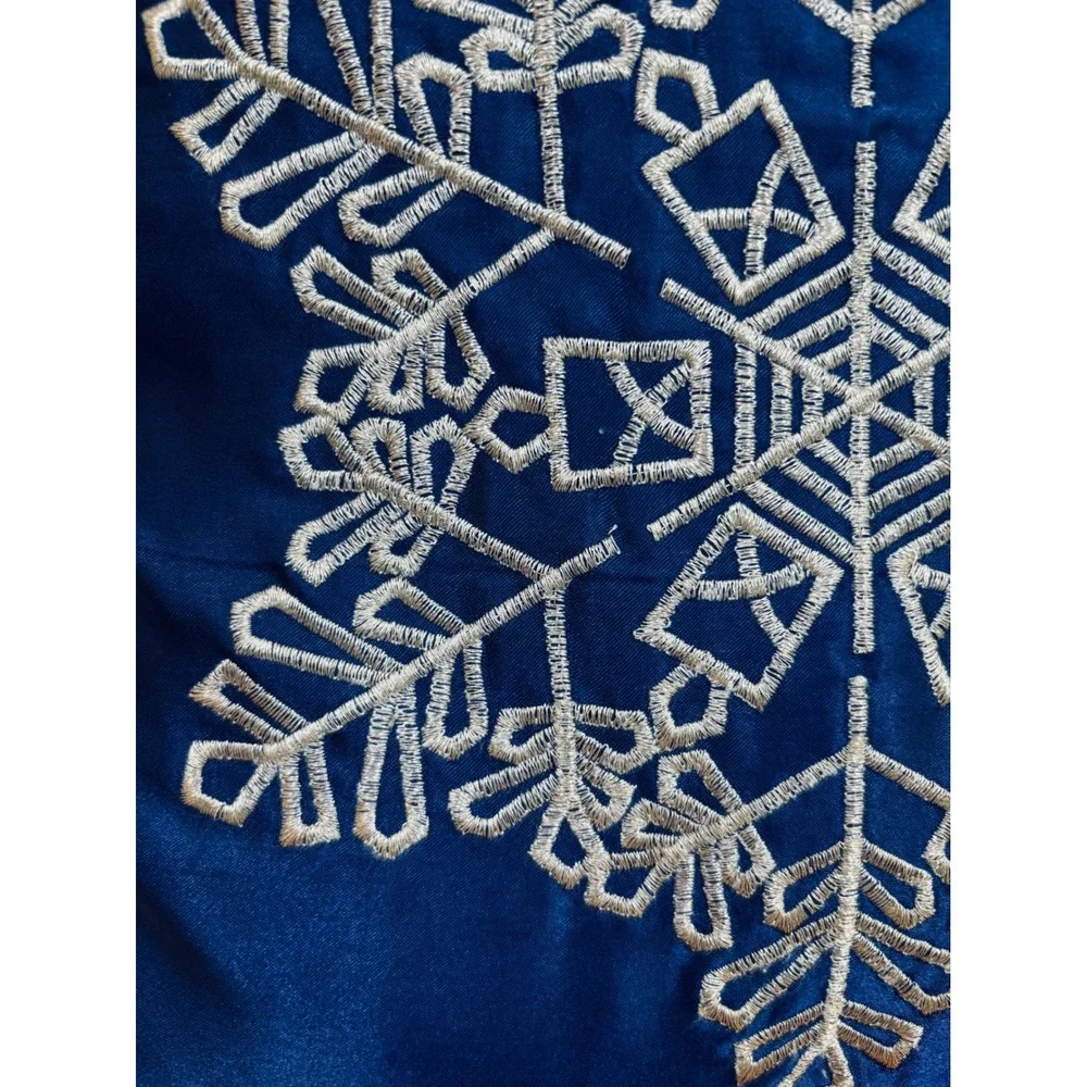 Snowflake Satin Pillow Embroidered Winter Holiday Decorative Accent 14x14 Blue‎
